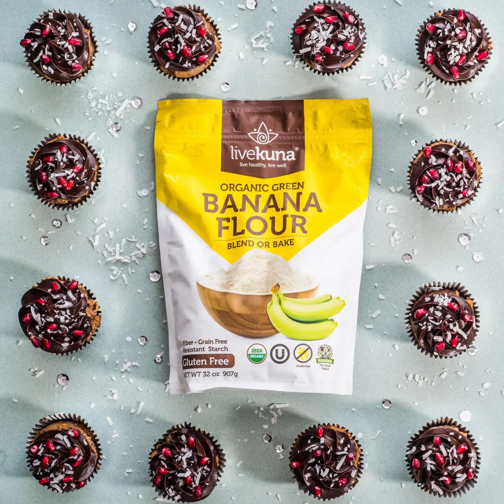 Gluten-Free Double Banana Cupcakes with Choco Avocado